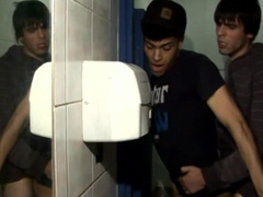 Latino lover gets ass fucked in a public restroom by a white dude