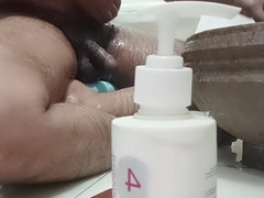 Steaming Desi guy bathing bare in super-sexy lingerie