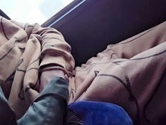Public masturbating, amateur, bus jerk