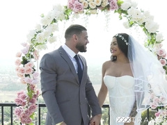 Sexy Tgril bride Eva Maxim jerked on her dick while being pounded by hairy Ricky Lark