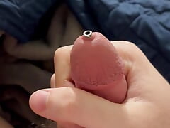 Sounding and stroking my hairy cock