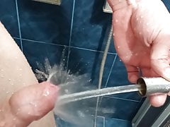 Inflates foreskin running water and cum