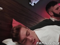 Young twink swallowing and riding stepdads rock hard cock