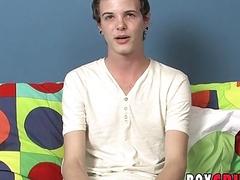 Interviewed twink unloads his cum during masturbation