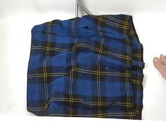 piss on blue tartan school skirt