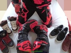 Gay motocross, leather, cum boot