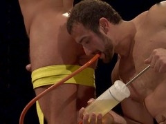 Locker room, peeing, hairy chest