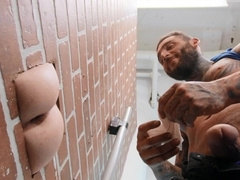 Inked blonde tries glory hole perversions with a random gay slut