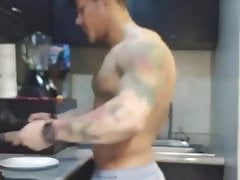 Sexy porn star making food and dancing