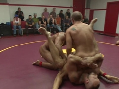 Live audience watching gay anal wrestling with hot sex
