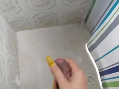 Femboy in da bathroom stroking off curved beef whistle