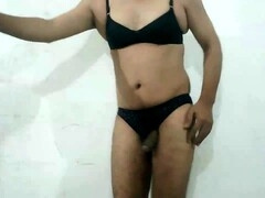 Lingerie, young crossdresser, play with