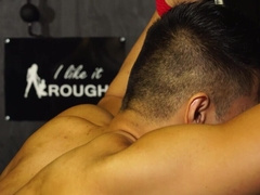 Chained male slave gets gagged and hard fucked by his master