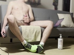 Hot guy has explosive cumshot while jerking off