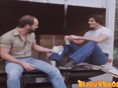 Classic homosexual studs ass bang hard in a wild threeway