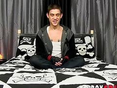 Twink teases with his skinny body before masturbating with toys