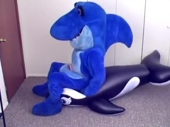 Blueup Shark in Shark vs Orca Whale fursuit inflation blowup
