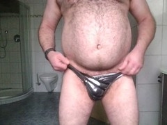 Underwear obsession: Wooly man in lingerie G-string 1