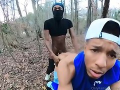 Hung black twinks loose in the woods