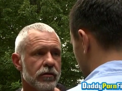 Hardcore fuck on the back of a hatchback with daddy hunk