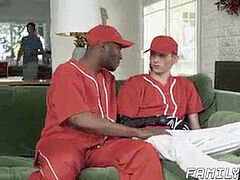 Interracial threesome with BBC dude and step-father stepson concoction