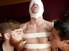 Rough bondage maledom with two masters for JJ Knight