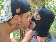 2 bikers having fucky-fucky behind a factory total of bushes.