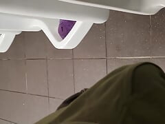 johnholmesjunior does a quick jerk off in open urinal movie theater bathroom huge cum load