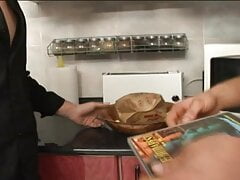 Two friends get involved in gay sex games and have horny and crazy sex in the kitchen