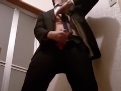 cum twice with wearing costume