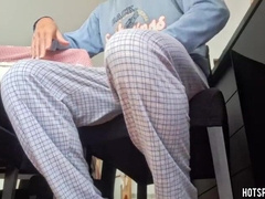 HOTSPORTFITBOY Large Stiffy Striptease: Stellar Pajama Strip to Stool Jack Off Cum-shot