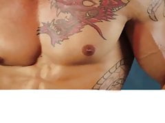 Hot muscle guy solo big pecs tattoo