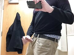 Public bathroom jerk-off and cum