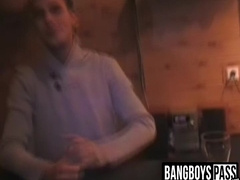Hot bar guy in a pub gives sloppy blowjob to his customers