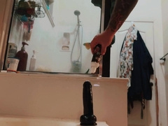Married Closeted Parent rails giant black fake penis while wifey’s out
