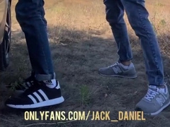Hetero boy bang homosexual pal outdoor sans a condom and jizz in bum