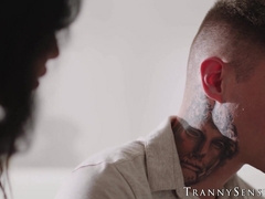 Aroused shemale Jessy Dubai eagerly barebacks me until she jizzes