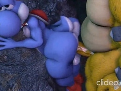 Bowser gives Yoshi's massive backside a powerful pounding