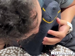 Restricted muscled hairy man Monstah Mike suffers soles eating