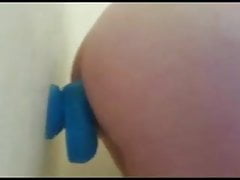 Large blue dildo shower play
