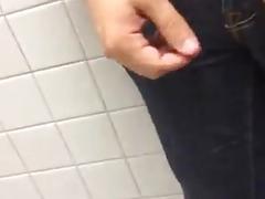 Public toilet teaser guy eats his own cum