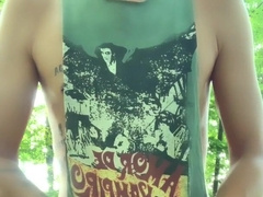 Youngster plays and gives testicles rubdown to self