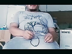 Construction worker solo male masturbation on job site