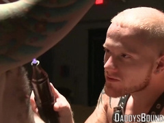 Submissive inked muscle hunk hardcore electro BDSM torment