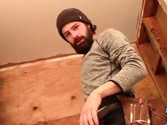 Straight bearded amateur Mickey Waters strokes cock and cums