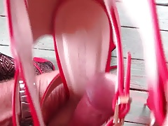 fucking some red ankle strap high heel