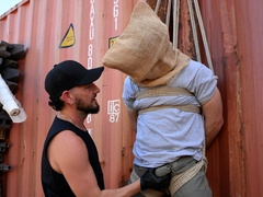 Nude man with hairy chest gets ass fucked in rough positions