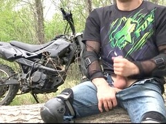 hunky biker jerks off