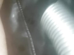 Vacuum cleaning my leather jacket and dick no cum