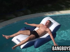 Four hot jocks wild outdoor bareback orgy by the poolside